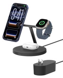 lot 19154 image: Belkin Qi2 15W Wireless Charging Station, 3 in 1 iPhone Charger