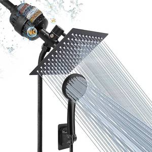 lot 19160 image: NearMoon Filtered Rain Shower Head, High Pressure 8��Square, Shower Filter Combo with Self-adhesive Holder1.5M Hose -1 Replaceable Filter Cartridge (Matte Black)(SHOWER HEAD AND FILTER ONLY)