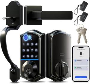 lot 19161 image: Veise VE017-H 8-in-1 Fingerprint Smart Front Door Lock Set, Matte Black (Finger Print and Number Pad Not Included)