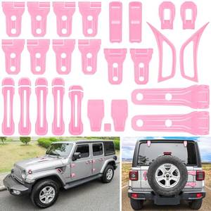 lot 19162 image: 26PCS Full Set Exterior Decoration Trim Kit for Jeep Wrangler JL JLU 2018-2023 Door Hinge Handle Engine Hood Hinge Hood Latch Wheel Eyebrow Side Air Outlet Rear Tailgate Window Hinge Cover (Pink)