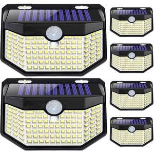 lot 19166 image: HMCITY 120 LED Outdoor Solar Lights with Motion Sensor and 3 Lighting Modes, IP65 Waterproof Wide Solar Wall Lights Ideal for Garden Patio Yard (Front Button 6Packs, Black Shell-Daylight White)