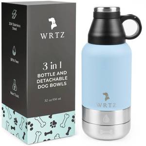 lot 19176 image: WRTZ Portable Dog Water Bottle with 2 Removable Water Bowls for Dogs �� Leak-Proof Portable Dog Water Bottle - Travel Accessories for Dogs - 32oz - Blue