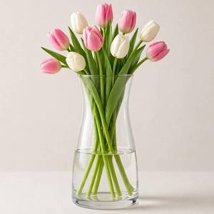 lot 19177 image: Premium Quality Glass Vase - Clear Vase, Crystal Glass Flower Vase for Rustic Home Decor, Decorative Vases for Flowers for Modern Farmhouse, Glass Vase Ideal for Shelf, Mantle, Table Entryway Decor