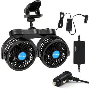 lot 19179 image: Alagoo 12V Car Fan, Adjustable 4 Inches Dual Head Car Clip Fan for FrontRear Seat Passenger, 360° Rotatable Cars Fans with Stepless Speed Regulation for CarVehicle SUV, RV