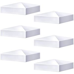 lot 19181 image: Taiyin 6 Pcs Pyramid White PVC Vinyl Post Top Caps, Fence and Deck Post Caps for Vinyl Fence Posts (6 x 6 Inch)