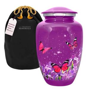 lot 19185 image: Trupoint Memorials Cremation Urns for Human Ashes Adult Female, Decorative Burial Urn for Adult Men & Women �� Large, Purple Butterfly