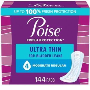 lot 19188 image: Poise Ultra Thin Incontinence Pads for Women  4 Drop  Moderate Absorbency  Regular  144Ct
