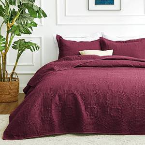 lot 19196 image: Loves cabin Twin Quilt Set Burgundy Bedspreads Bedding Set - Soft Bed Lightweight Bedspread Comforter - Modern Style Coin Pattern Coverlet for All Season - 2 Pieces (1 Quilt, 1 Pillow Sham)
