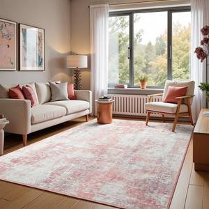 lot 19197 image: Flagover 5x7 Pink Washable Area Rug for Living Room Bedroom, Modern Abstract Non-Slip Rugs, Low Pile Soft Stain Resistant Carpet for Dining Room, Office, Dorm Decor
