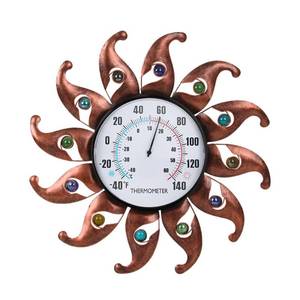 lot 19199 image: VEWOGITF Sun Outdoor Thermometer, Copper Wall Thermometer No Need Battery, 13.5 Dia Metal Indoor Thermomter with Beads Decor for Patio Home Room
