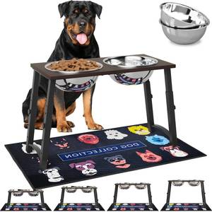 lot 19201 image: Elevated Dog Bowls with Spill-Proof Mat, 4 Adjustable Heights (for Large & Extra Large Breeds), Includes Two 3000ML Stainless Steel Bowls for Food & Water