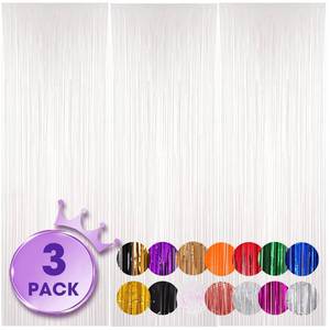lot 20023 image: Voircoloria Pastel White Foil Fringe Backdrop Curtains, 3.3x8.2ft, 3 Pack