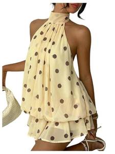 lot 20027 image: SHENHE Womens Halter Polka Dots Backless Ruffle Hem Mini Party Dress (XS)