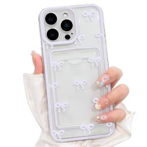 lot 20035 image: NITITOP for iPhone 16 Pro Case Clear Cute Ribbon Bow Knot - Purple