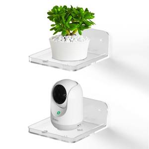 lot 20051 image: Blanou Acrylic Small Wall Mount Floating Camera Shelf 2 Pack Baby Monitor Holder, Echo Dot 5th Wall Mount Storage, Clear Mini Flexible Shelf for Bathroom, Bedroom, Kitchen