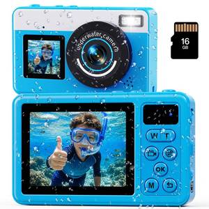 lot 20054 image: Maxmango D70 Underwater Camera, 10FT Waterproof Digital Camera for Pool & Beach, 4K 48MP Teens Underwater Cam with Dual Screens, Autofocus, 18X Zoom, Floating Camera for Boys Girls Blue(16GB)