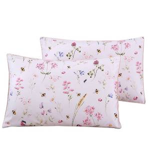 lot 20102 image: WINLIFE 100% Cotton Pillowcases King Size Set of 2, Pink Floral & Bee