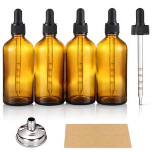 lot 20112 image: 4 oz Dark Amber Glass Dropper Bottles with Measured Dropper, 4 Pack- 120ml Thick Tincture Bottle with Measurement Eye Droppers, Leakproof Essential Oils Bottle for Health, Personal Care & Beauty
