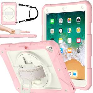 lot 20120 image: BMOUO Case for iPad 6th5th Generation Case (9.7 inch, 20182017), 360°Rotating Stand, HandShoulder Strap Shockproof iPad 9.7 Case for iPad Air 2, Pink