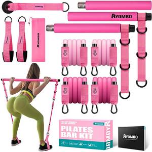lot 20121 image: Ayombo Pilates Bar Kit with Resistance Bands, Adjustable Pilates Equipment for Legs, Hip, Waist, Arm, Squats Exercise Equipment for Home Gym Workouts, 3-Section Pilates Bar Kit for Women & Men