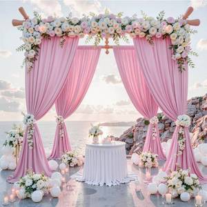 lot 20125 image: 10 ft x 8 ft Wrinkle Free Pink Backdrop Curtain Panels for Parties, Polyester Thick Photography Backdrop Drapes for Baby Shower Bridal Shower Wedding Party Home Decoration Supplies