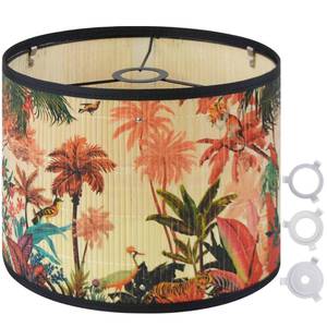 lot 20139 image: Bamboo Lamp Shade With Tropical Plants Chandelier Covers, Bohemian Farmhouse Drum Lamp Shade for Table Lamp Floor Lamp, Rustic Rattan Light Fixture for Bedroom Living Room (11.8x11.8x9 inch)