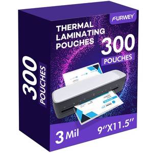 lot 20140 image: FURWEY Laminating Sheets,300 Pack,3 mil,9x11.5,Thermal Pouches