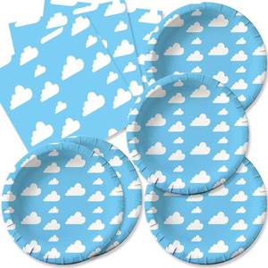 lot 20149 image: JASMPARTY 40Pcs Cartoon Story Blue Sky White Clouds Birthday Party Decorations or Baby Shower Disposable Tableware Plates and Napkins Supplies Set for 20 Guests