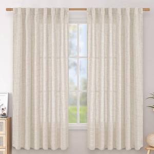 lot 20169 image: BGment Linen Curtains 63 Inch Length 2 Panels Living Room Semi Sheer Drapes