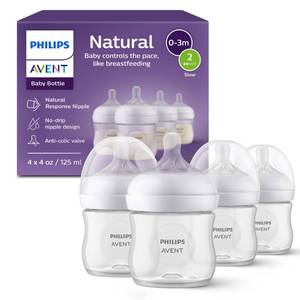 lot 20179 image: Philips Avent Natural Baby Bottles, Slow Flow, 4 oz, BPA-Free, 4-Pack