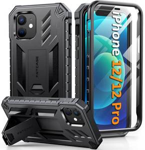 lot 20187 image: FNTCASE for iPhone 12 Case with Built-in Screen Protector and Kickstand