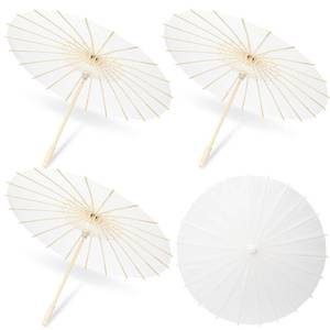 lot 20188 image: Mototo 4 Piece 23.6 Inch White Paper Umbrellas, Chinese Japanese Oiled Paper Parasols, White Parasols Umbrellas Bulk for DIY Painting Craft, Wedding, Bridal Party, Ceiling Decoration