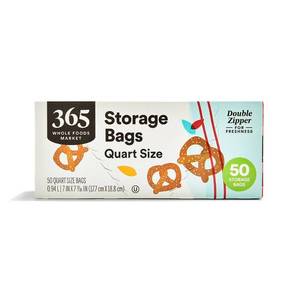 lot 20195 image: 365 by Whole Foods Market, Quart Size Storage Bags, Double Zipper, 50 Count (Open Box, May Be Missing Pieces)