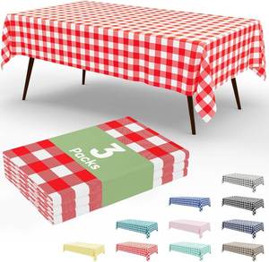 lot 20211 image: Smiry 3 Pack Red Gingham Disposable Tablecloths, 54 x 108 Rectangle Plastic Checkered Table Cloth, Waterproof Buffalo Plaid Table Covers for Picnic, Outdoor, Birthday, Party
