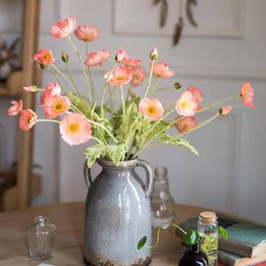 lot 20212 image: DUYONE Artificial Flowers 6 Stems Poppy Silk Bouquet,for Wedding, Home, Party Decoration,Table Centerpiece Arrangement(Orange Pink 6pcs)
