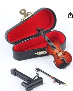 lot 14392 image: Mini Wooden Violin Replica with Bow and Hard Case