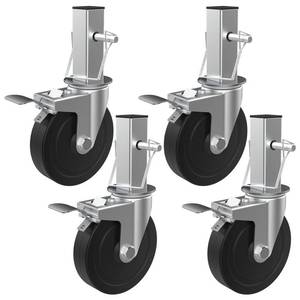 lot 1740 image: MSWY 5 Inch Scaffolding Casters, Set of 4 Heavy Duty Baker Scaffold Wheels with Dual Locking Brakes, Rubber Casters Square 1-14 Stem Replacement for 6ft Baker Scaffold, 440LBS Capacity per Caster