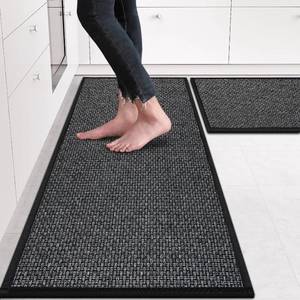 lot 1744 image: eqivei Kitchen Rugs Non Skid Washable Set of 2 PCS, Absorbent Runner Rugs for Kitchen, Farmhouse Weave Floor Mats in Front of Sink, 17.3x 4717.3x 29 (Inky)