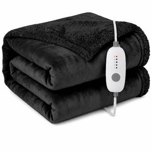 lot 1746 image: TICOO Electric Heated Blanket, Black, Twin 62x84, Flannel and Sherpa
