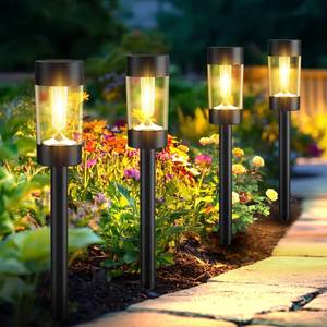 lot 1758 image: Eyrosa Solar Lights Outdoor, 12 Pack Waterproof Solar Landscape Lighting for Pathway Garden Yard Path Walkway Driveway Lawn Patio Outside Decor, Warm White
