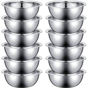 lot 1760 image: Pinkunn 12 Pcs Stainless Steel Mixing Bowls, Nesting Metal Salad Prep Bowls Bulk Reusable Baking Food Container Large Medium Small for Kitchen Hotel Restaurant Cooking, Silver (8.66 x 3 Inch)