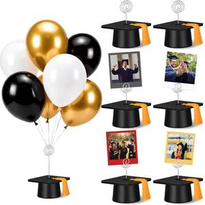 lot 1767 image: Tallew 6 Set Graduation Balloon Weights Grad Cap Picture Holders, Resin Table Centerpiece Stands for Photos, Cards, Table Numbers, Class of 2026 Congrats Grad Party Decorations