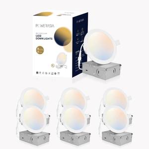 lot 1776 image: POWERASIA 6 Pack 8 Inch UL Certified LED Recessed Lighting with Junction Box, 5CCT 2700K-6000K Selectable Ceiling Light, 24W 1800lm Ultra-Thin Recessed Downlight-Energy Star Certified