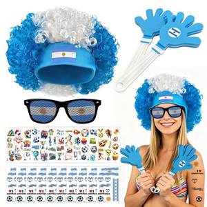 lot 1792 image: Peledic 2026 Soccer Patriotic Set, Argentina Flag Color Wig, Party Glasses, 2Pcs Hand Clappers, 22Pcs Waterproof Stickers, Ideal Gift for Football Lovers and Argentina Fans