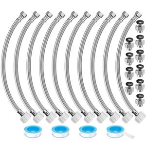 lot 1798 image: 10 Pack 16 Inch Toilet Water Supply Connector Line Braided Stainless Steel, 38 Female Compression x 78 Female Ballcock Thread, Includes 10Pcs 38 to 12 Water Line Adapter and 4 Pcs Plumbers Tape