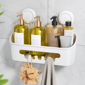 lot 1800 image: LEVERLOC Shower Caddy Suction Cup, Shower Organizer Removable Bathroom Shelf, Storage Suction Powerful Max Hold 22lbs Bathroom Caddy Waterproof Holder, White