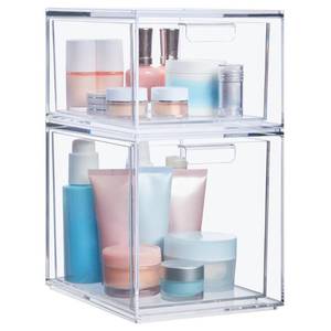 lot 1801 image: STORi Audrey Stackable Clear Bin Plastic Organizer Drawers  2 Piece Set  Organize Cosmetics and Beauty Supplies on a Vanity  Made in USA