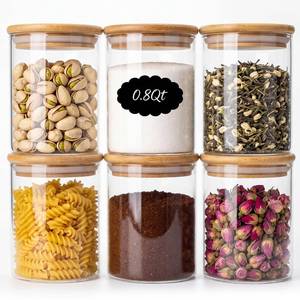 lot 1802 image: Xoniwis 6-Pack 0.8Qt Round Glass Storage Jars with Bamboo Lids