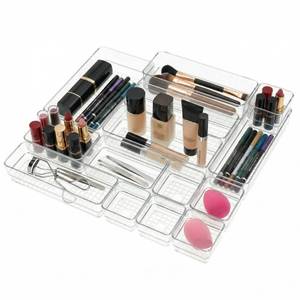lot 1803 image: Clear Acrylic Makeup Organizer and Make Up Storage for Vanity - 4 Sizes Multi-layer Plastic Vanity Storage Organizer Bins and Drawer Divider Set - Makeup Drawer Organizer and Vanity Storage Bin