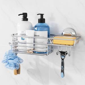 lot 1806 image: TAILI Shower Caddy Suction Cup with Hooks & Soap Holder, Silver